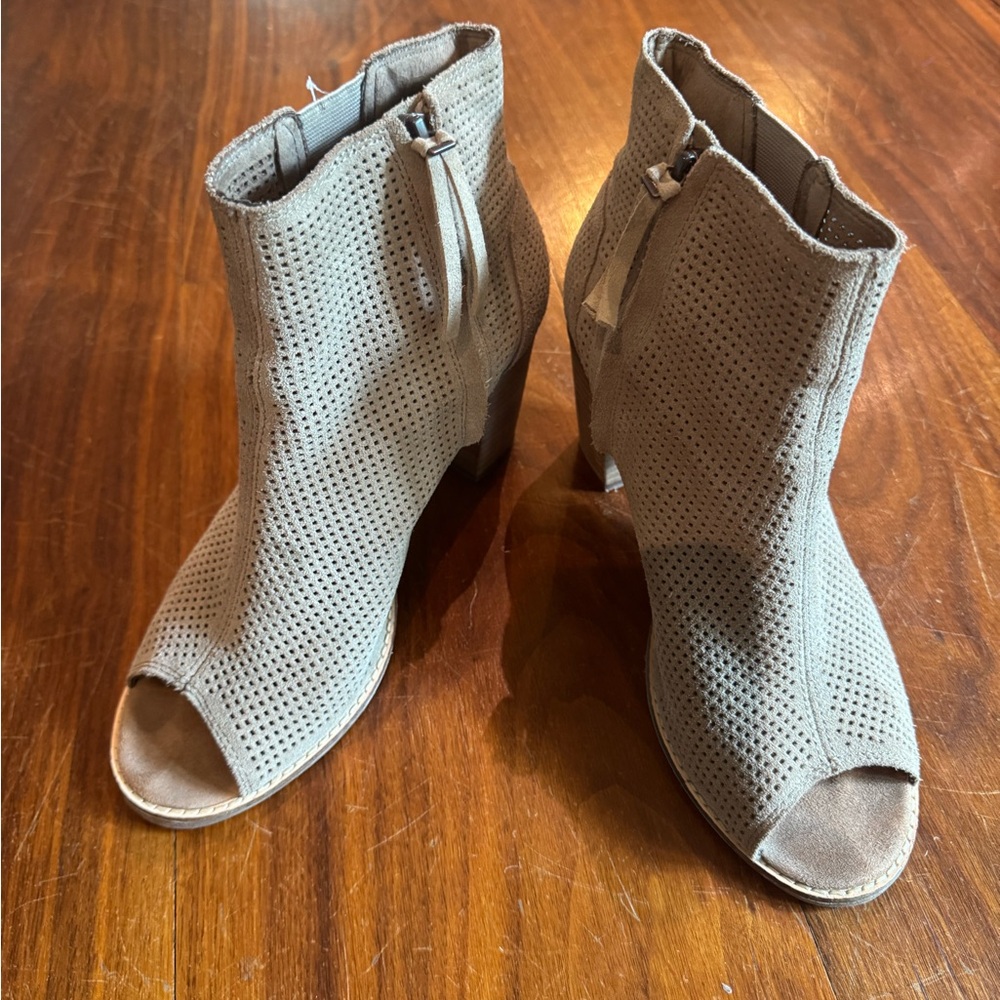 Toms Tan Ankle Booties with Peep-Toe Design